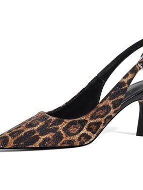 Women's Leopard Kitten Heels Low Heel Dress Shoes Rhinestone Pointed Toe